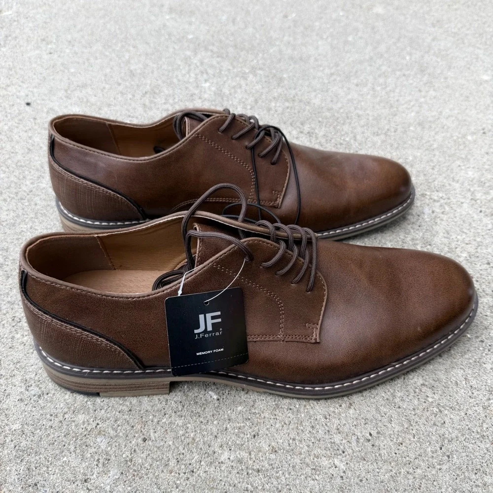 J. Ferrar Mens Cognac Brown Derby Dress Shoes Memory Foam 13M NEW